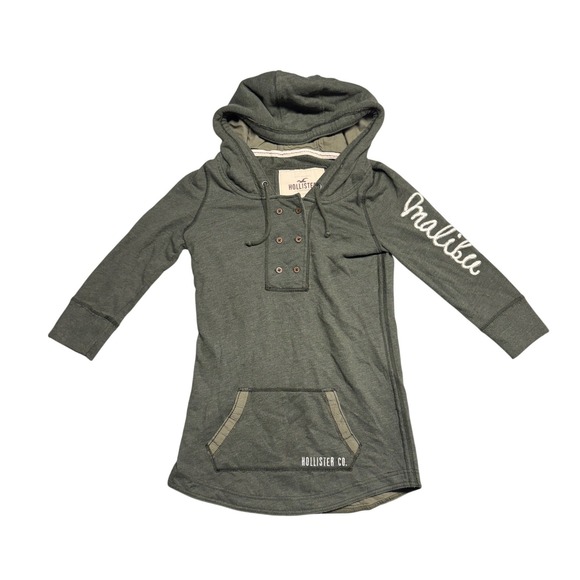 Hollister Tops - Hollister Womens Small Olive Green Malibu Button Hoodie Longline Pullover